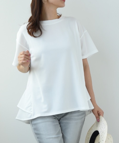 INTERPLANET（インタープラネット）の「ミラノリブＢＡＣＫフリル異素材プルオーバー（Tシャツ/カットソー・レディース・ブラック/オフホワイト/グレイッシュベージュ・FREE）」の13枚目の写真