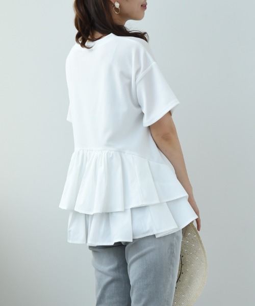 INTERPLANET（インタープラネット）の「ミラノリブＢＡＣＫフリル異素材プルオーバー（Tシャツ/カットソー・レディース・ブラック/オフホワイト/グレイッシュベージュ・FREE）」の16枚目の写真