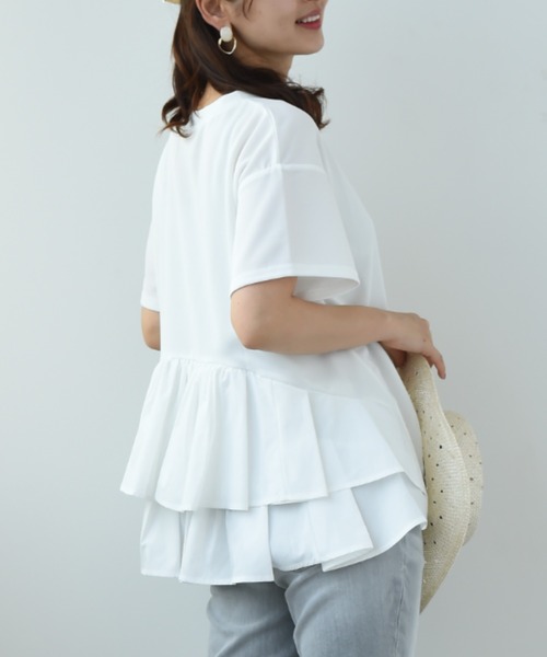 INTERPLANET（インタープラネット）の「ミラノリブＢＡＣＫフリル異素材プルオーバー（Tシャツ/カットソー・レディース・ブラック/オフホワイト/グレイッシュベージュ・FREE）」の17枚目の写真