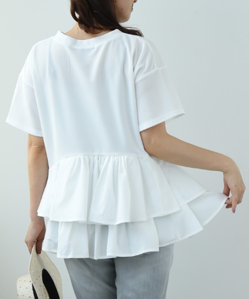 INTERPLANET（インタープラネット）の「ミラノリブＢＡＣＫフリル異素材プルオーバー（Tシャツ/カットソー・レディース・ブラック/オフホワイト/グレイッシュベージュ・FREE）」の19枚目の写真