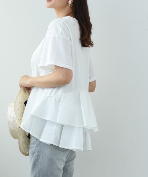 INTERPLANET（インタープラネット）の「ミラノリブＢＡＣＫフリル異素材プルオーバー（Tシャツ/カットソー・レディース・ブラック/オフホワイト/グレイッシュベージュ・FREE）」の20枚目の写真