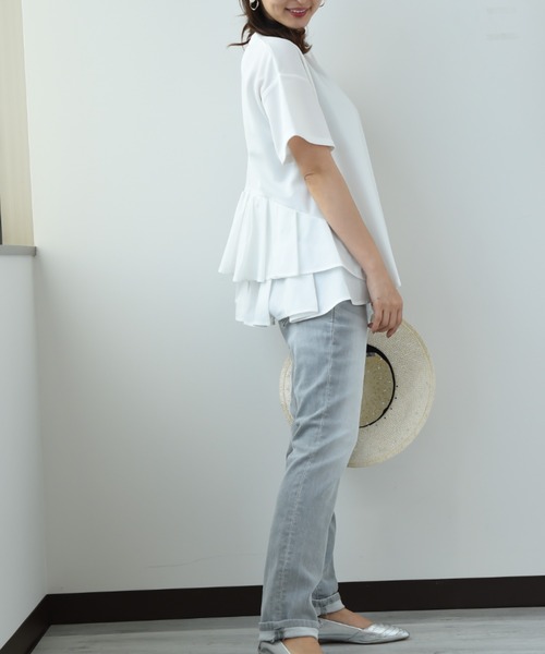 INTERPLANET（インタープラネット）の「ミラノリブＢＡＣＫフリル異素材プルオーバー（Tシャツ/カットソー・レディース・ブラック/オフホワイト/グレイッシュベージュ・FREE）」の22枚目の写真