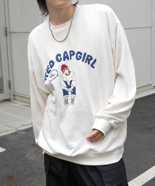Red Cap Girl(レッドキャプガール)の「ビッグシルエット フロント発泡プリント プルオーバースウェット カットソー ユニセックス(スウェット・メンズ・グレー/ブルー/ブラック/ホワイト/ブルー系その他/ホワイト系その他/グレー系その他/グレー系その他2/ホワイト系その他3/グレー系3/ブルー系その他3/グレー系その他3・M/L)」の3枚目の写真