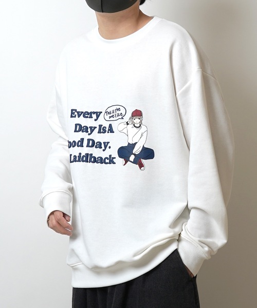 Red Cap Girl(レッドキャプガール)の「ビッグシルエット フロント発泡プリント プルオーバースウェット カットソー ユニセックス(スウェット・メンズ・グレー/ブルー/ブラック/ホワイト/ブルー系その他/ホワイト系その他/グレー系その他/グレー系その他2/ホワイト系その他3/グレー系3/ブルー系その他3/グレー系その他3・M/L)」の2枚目の写真