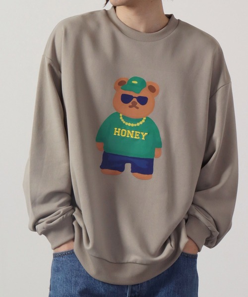 MODISH GAZE（モディシュガゼ）の「MODISH GAZE 裏毛 クルーネック 長袖 BIG スウェット ストリート BEAR（スウェット・メンズ・杢グレー/グレイッシュベージュ/オフホワイト・M/L）」の3枚目の写真