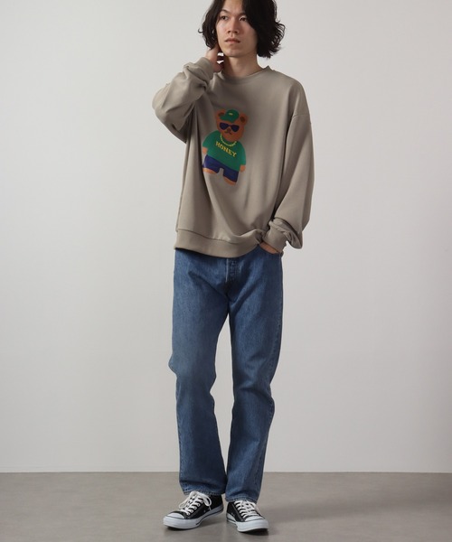MODISH GAZE（モディシュガゼ）の「MODISH GAZE 裏毛 クルーネック 長袖 BIG スウェット ストリート BEAR（スウェット・メンズ・杢グレー/グレイッシュベージュ/オフホワイト・M/L）」の4枚目の写真