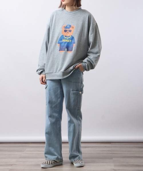 MODISH GAZE（モディシュガゼ）の「MODISH GAZE 裏毛 クルーネック 長袖 BIG スウェット ストリート BEAR（スウェット・メンズ・杢グレー/グレイッシュベージュ/オフホワイト・M/L）」の5枚目の写真