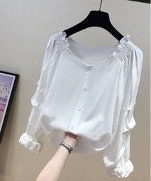 かわいい長袖シフォンブラウス