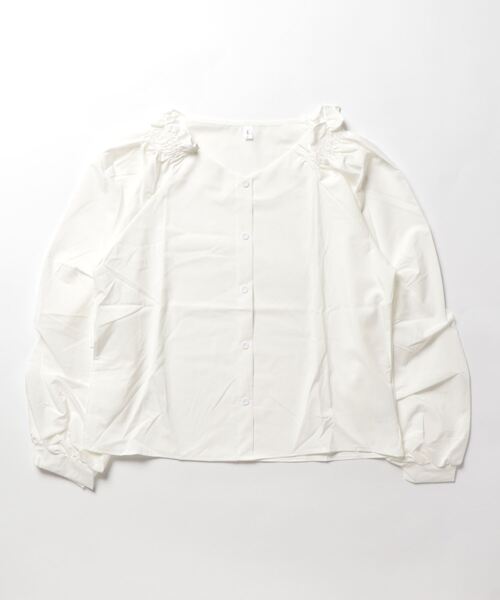 LOPASS(ロパス)の「かわいい長袖シフォンブラウス(シャツ/ブラウス・レディース・ホワイト/ブルー・L/M)」の3枚目の写真
