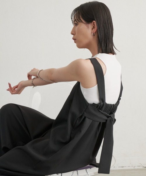 Aunt Marie's（アントマリーズ）の「【高身長向けMTサイズ有】リネンライクバックリボンサロペット（サロペット/オーバーオール・レディース・ベージュ/ブラック・FREE/MT）」の20枚目の写真