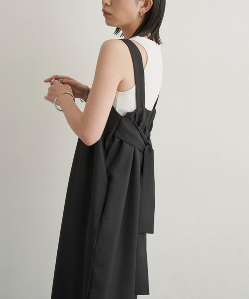 Aunt Marie's（アントマリーズ）の「【高身長向けMTサイズ有】リネンライクバックリボンサロペット（サロペット/オーバーオール・レディース・ベージュ/ブラック・FREE/MT）」の8枚目の写真