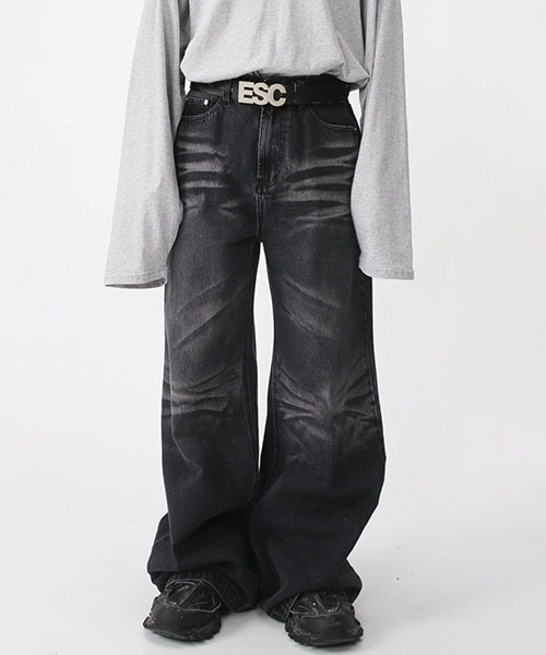 WESTBOY（ウエストボーイ）の「ルーズバギーウォッシュドデニムパンツ/セミワイドデニムパンツWO23S2PT07【WB ORIGINALS】（デニムパンツ・メンズ・ブラック/ブルー・L/M/S/XL）」の4枚目の写真