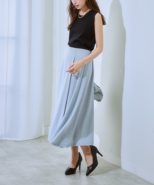 7days Life Styling(セブンデイズライフスタイリング)の「【吸汗速乾】ロングフレアスカート(ストレッチコードレーンシリーズ)(スーツスカート・レディース・ネイビー×ホワイト/ネイビー系/ネイビー系1/ネイビー・S/M/LL/3L/L/4L/8L/5L/6L)」の21枚目の写真