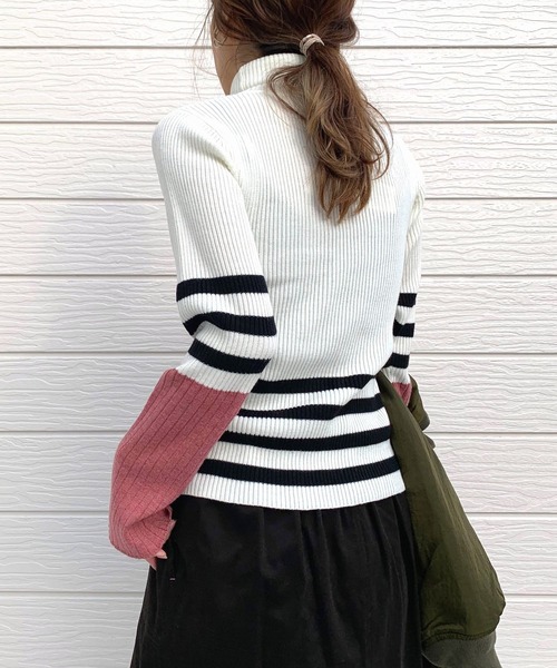 Q（キュー）の「ボーダーリブタートルニット（ニット/セーター・レディース・ホワイト系/ブラック系・MEDIUM）」の14枚目の写真