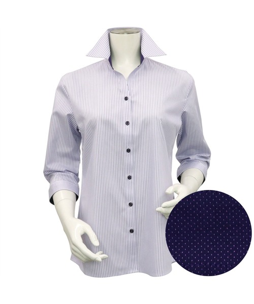 TOKYO SHIRTS(トウキョウシャツ)の「形態安定ノーアイロン スキッパー衿 七分袖ビジネスワイシャツ(ビジネスシャツ・レディース・パープル・XL/S/L/LL/M/XS)」の2枚目の写真