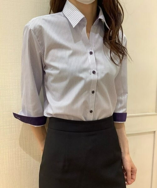 TOKYO SHIRTS(トウキョウシャツ)の「形態安定ノーアイロン スキッパー衿 七分袖ビジネスワイシャツ(ビジネスシャツ・レディース・パープル・XL/S/L/LL/M/XS)」の6枚目の写真
