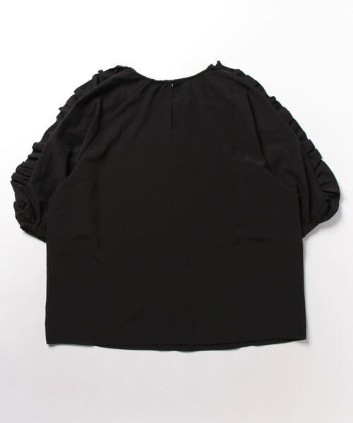 KOBE LETTUCE（コウベレタス）の「袖ギャザーフリルトップス（Tシャツ/カットソー・レディース・グレイッシュベージュ/ブラック系その他/ブラック/オフホワイト・FREE）」の5枚目の写真