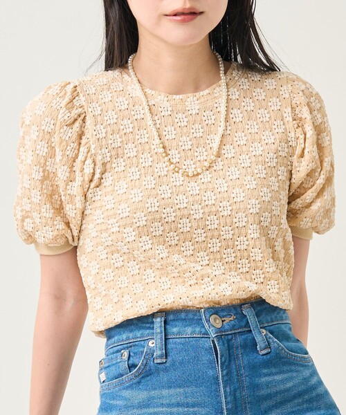 FREAK'S STORE(フリークスストア)の「フラワーストレッチパフTシャツ(Tシャツ/カットソー・レディース・チャコールグレー/オフホワイト/ブラック/ナチュラル・フリ-)」の21枚目の写真