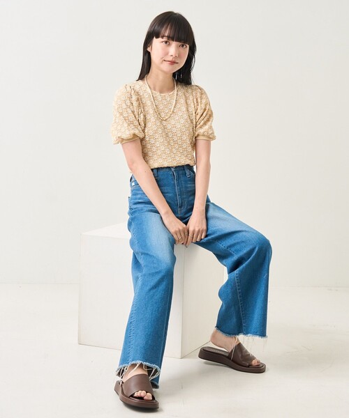 FREAK'S STORE(フリークスストア)の「フラワーストレッチパフTシャツ(Tシャツ/カットソー・レディース・チャコールグレー/オフホワイト/ブラック/ナチュラル・フリ-)」の20枚目の写真