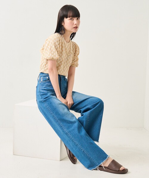 FREAK'S STORE(フリークスストア)の「フラワーストレッチパフTシャツ(Tシャツ/カットソー・レディース・チャコールグレー/オフホワイト/ブラック/ナチュラル・フリ-)」の19枚目の写真