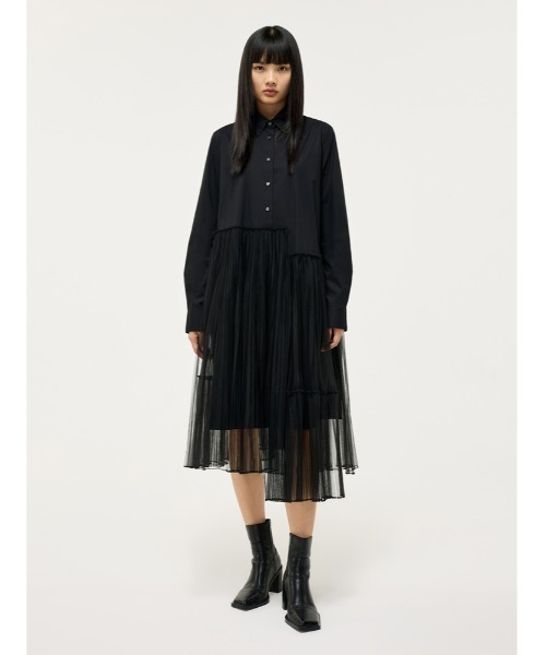 JNBY（ジェーエヌビーワイ）の「Urban and Feminine Stretch-cotton Dress（シャツワンピース・レディース・ホワイト/ブラック・36/38/40）」の2枚目の写真