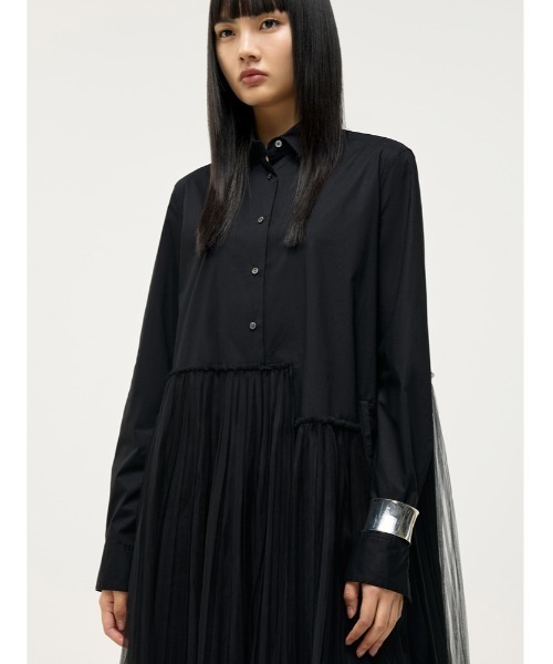 JNBY（ジェーエヌビーワイ）の「Urban and Feminine Stretch-cotton Dress（シャツワンピース・レディース・ホワイト/ブラック・36/38/40）」の14枚目の写真