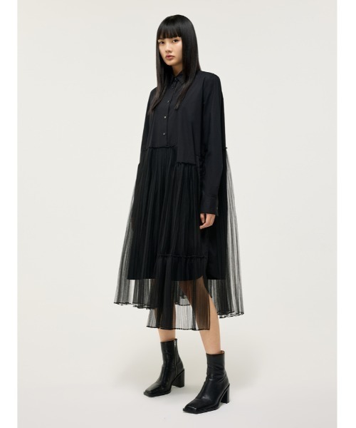 JNBY（ジェーエヌビーワイ）の「Urban and Feminine Stretch-cotton Dress（シャツワンピース・レディース・ホワイト/ブラック・36/38/40）」の9枚目の写真