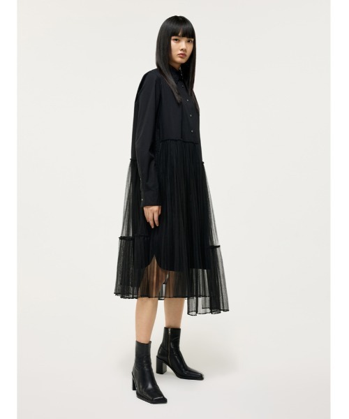 JNBY（ジェーエヌビーワイ）の「Urban and Feminine Stretch-cotton Dress（シャツワンピース・レディース・ホワイト/ブラック・36/38/40）」の7枚目の写真