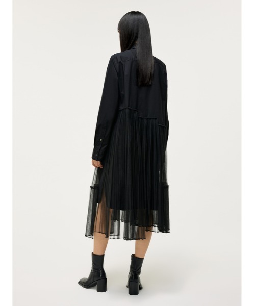 JNBY（ジェーエヌビーワイ）の「Urban and Feminine Stretch-cotton Dress（シャツワンピース・レディース・ホワイト/ブラック・36/38/40）」の12枚目の写真