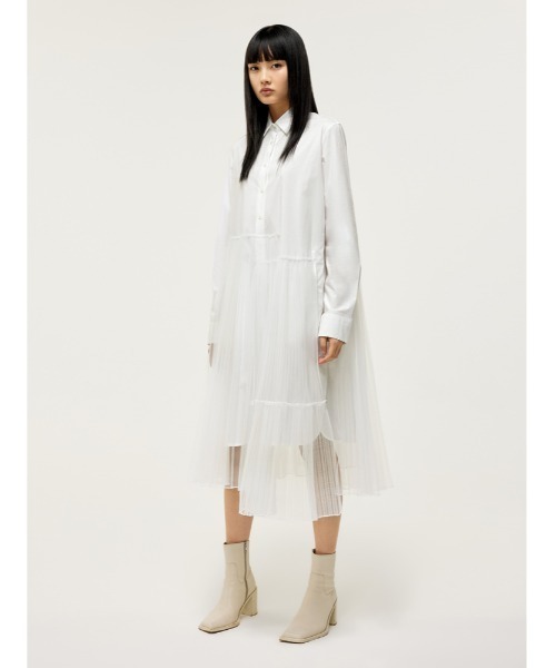 JNBY（ジェーエヌビーワイ）の「Urban and Feminine Stretch-cotton Dress（シャツワンピース・レディース・ホワイト/ブラック・36/38/40）」の6枚目の写真