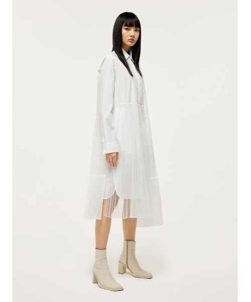 JNBY（ジェーエヌビーワイ）の「Urban and Feminine Stretch-cotton Dress（シャツワンピース・レディース・ホワイト/ブラック・36/38/40）」の16枚目の写真