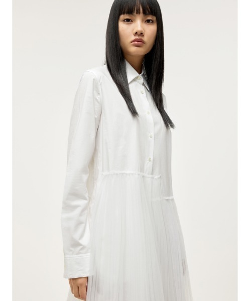 JNBY（ジェーエヌビーワイ）の「Urban and Feminine Stretch-cotton Dress（シャツワンピース・レディース・ホワイト/ブラック・36/38/40）」の8枚目の写真