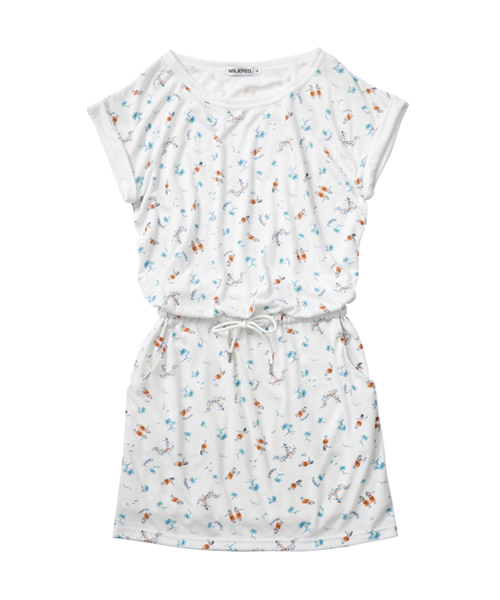 MILKFED.(ミルクフェド)の「PALM TREE DRAWSTRING OP (ワンピース/パームツリー柄)(ワンピース・レディース・ホワイト/ネイビー・SMALL/MEDIUM)」の1枚目の写真