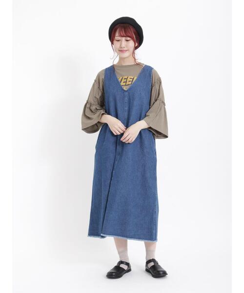Samansa Mos2（サマンサ モスモス）の「前後着デニムジャンパースカート（ワンピース・レディース・ネイビー/ブルー・F）」の3枚目の写真