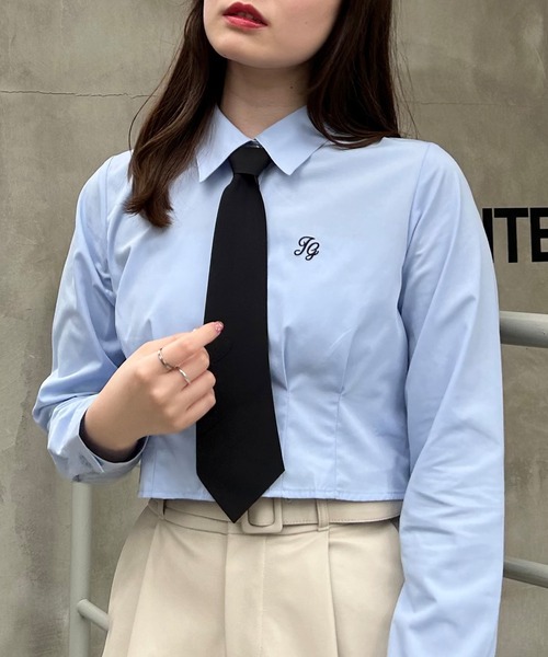 INGNI(イング)の「ネクタイ付刺しゅう入り/クロップドシャツ(シャツ/ブラウス・レディース・ブルー/オフホワイト・M)」の13枚目の写真