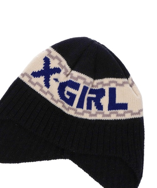 X-girl（エックスガール）の「LINE LOGO KNIT CAP（ニットキャップ/ビーニー・レディース・ホワイト/ブラック/ブルー・ONE SIZE）」の7枚目の写真