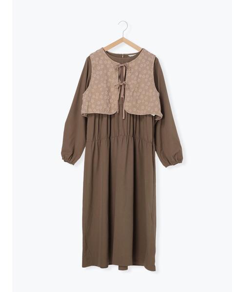 正規品♡ベビモコパンジャガードワンピース♡ブラウン ウエストタックワッシャーワンピース（ワンピース）｜select MOCA