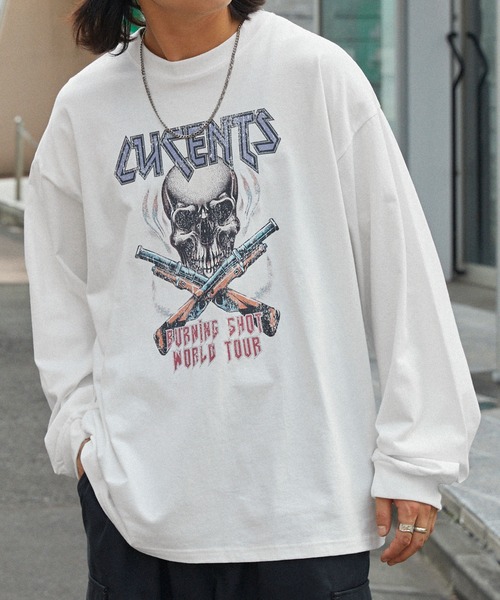 MONO-MART(モノマート)の「ヴィンテージライクロックプリント ビッグシルエット長袖Tシャツ(Tシャツ/カットソー・メンズ・ブルー系1/ホワイト系1/グレー系1/グレー系2/ホワイト系3・M/L)」の2枚目の写真