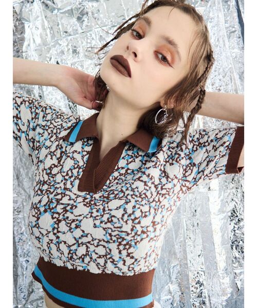 EVRIS（エヴリス）の「アブストラクトジャガードニットトップス（ニット/セーター・レディース・ブラック/ブラウン・FREE）」の12枚目の写真