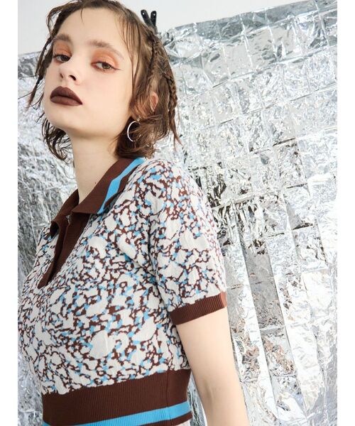 EVRIS（エヴリス）の「アブストラクトジャガードニットトップス（ニット/セーター・レディース・ブラック/ブラウン・FREE）」の13枚目の写真