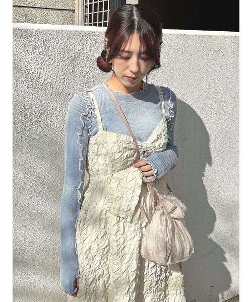 merry jenny(メリージェニー)の「シアーメローニット(Tシャツ/カットソー・レディース・ブルー/オフホワイト/ピンク・FREE)」の12枚目の写真