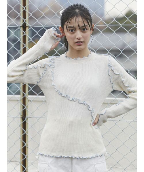 merry jenny(メリージェニー)の「シアーメローニット(Tシャツ/カットソー・レディース・ブルー/オフホワイト/ピンク・FREE)」の11枚目の写真