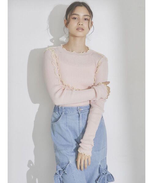 merry jenny(メリージェニー)の「シアーメローニット(Tシャツ/カットソー・レディース・ブルー/オフホワイト/ピンク・FREE)」の9枚目の写真