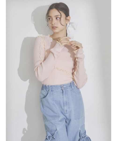 merry jenny(メリージェニー)の「シアーメローニット(Tシャツ/カットソー・レディース・ブルー/オフホワイト/ピンク・FREE)」の6枚目の写真