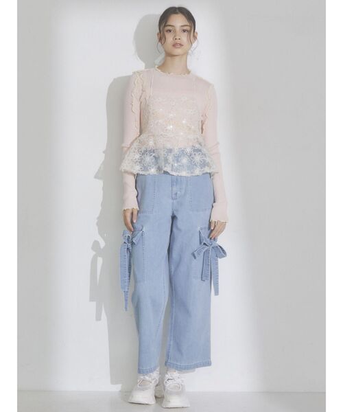 merry jenny(メリージェニー)の「シアーメローニット(Tシャツ/カットソー・レディース・ブルー/オフホワイト/ピンク・FREE)」の8枚目の写真