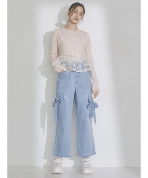 merry jenny(メリージェニー)の「シアーメローニット(Tシャツ/カットソー・レディース・ブルー/オフホワイト/ピンク・FREE)」の13枚目の写真