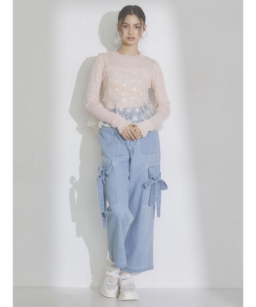 merry jenny(メリージェニー)の「シアーメローニット(Tシャツ/カットソー・レディース・ブルー/オフホワイト/ピンク・FREE)」の15枚目の写真