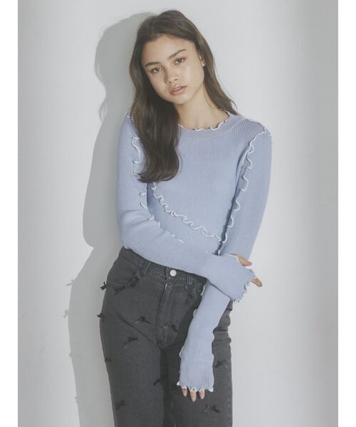 merry jenny(メリージェニー)の「シアーメローニット(Tシャツ/カットソー・レディース・ブルー/オフホワイト/ピンク・FREE)」の16枚目の写真