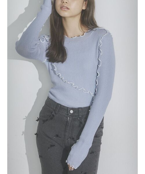 merry jenny(メリージェニー)の「シアーメローニット(Tシャツ/カットソー・レディース・ブルー/オフホワイト/ピンク・FREE)」の18枚目の写真