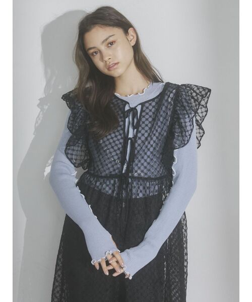 merry jenny(メリージェニー)の「シアーメローニット(Tシャツ/カットソー・レディース・ブルー/オフホワイト/ピンク・FREE)」の19枚目の写真